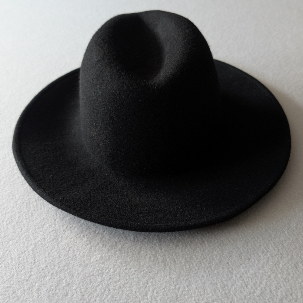 Zara Women's 100% Wool Felt Wide Brim Fedora Classic Hat Black Sz S image 3